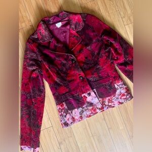 Floral Corduroy Jacket / Blazer – Burgundy & Magenta Patchwork Style